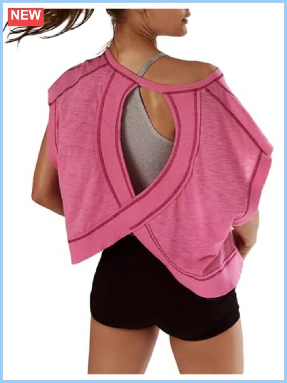 Women's Open Back Slouchy Crop Tee Short Sleeve Workout Athletic Yoga Top with
